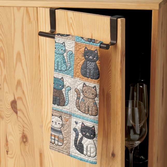 Cat Quilt Design Tea Towel (Thirds Fold)