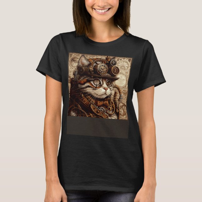 Cat Quilting Steampunk T-Shirt (Front)