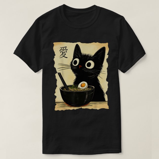 Cat Ra Ramen Noodles Japanese Kawaii Anime T-Shirt (Design Front)
