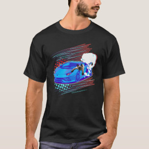 Cat Racing Car Graphic T-Shirt