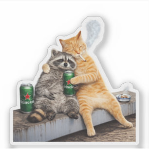 Cat Racoon Smoking Cigarette   Vintage Meme Drink