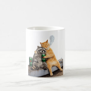 Cat Racoon Smoking Cigarette   Vintage Meme Drink Coffee Mug