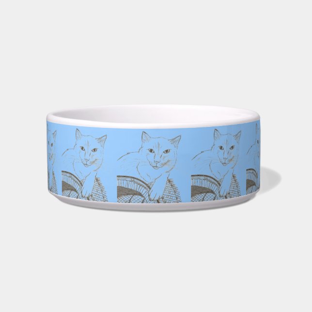 Cat Ragdoll Portrait Pet Bowl - Mod Blue (Front)