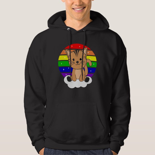Cat Rainbow Glitter Kawaii Cats Colourful Hoodie (Front)