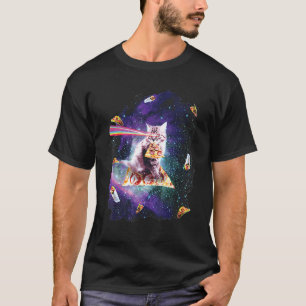 Cat Rainbow Laser Eyes Riding Pizza Astronaut Kitt T-Shirt