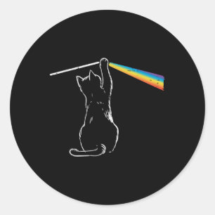 Cat Rainbow Light Cool Prism Science Spectral Men Classic Round Sticker