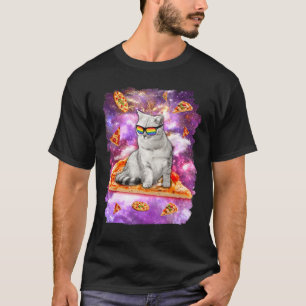 Cat Rainbow Sunglasses Riding Pizza In Space Galax T-Shirt