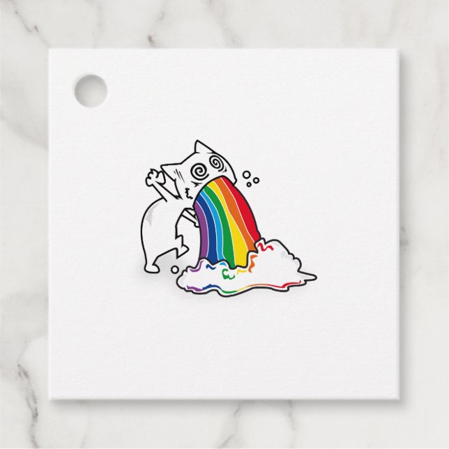 cat rainbow vomit favour tags (Front)
