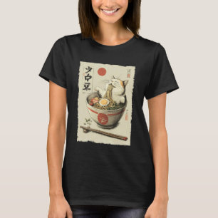 Cat Ramen Aesthetic Japanese Ukiyo-e Funny Relaxed T-Shirt