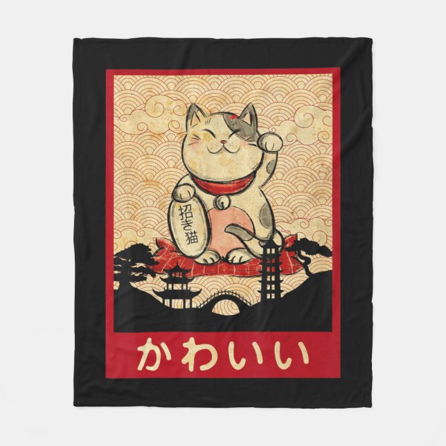 Cat Ramen Bowl Anime Japanese Noodles Kawaii Neko  Fleece Blanket (Front)