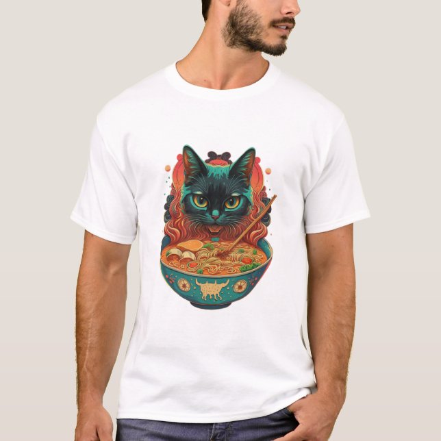 cat ramen, Cute Cat Eating Ramen, japanese ramen T-Shirt (Front)