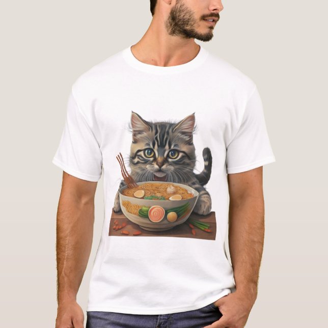 cat ramen, Cute Cat Eating Ramen, japanese ramen T-Shirt (Front)