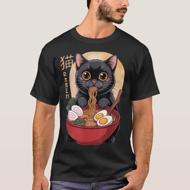 Cat Ramen Funny Graphic Tees Japanese Kawaii Cat A (Front)