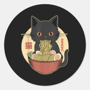 Cat Ramen Funny Graphic Tees Japanese Kawaii Cat A Classic Round Sticker