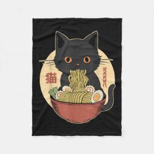 Cat Ramen Funny Graphic Tees Japanese Kawaii Cat A Fleece Blanket