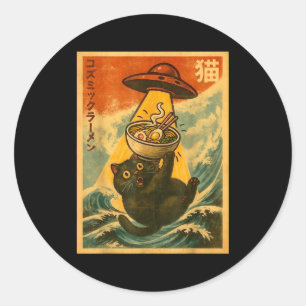 Cat Ramen Funny Japanese Anime Ufo Men Women Teen Classic Round Sticker