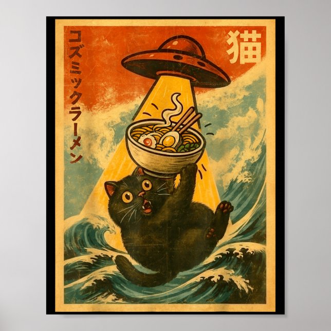 Cat Ramen Funny Japanese Anime Ufo Men Women Teen  Poster (Front)