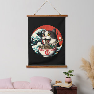 Cat Ramen Japanese Art Vintage Style Hanging Tapestry