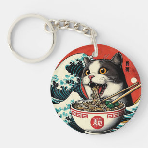 Cat Ramen Japanese Art Vintage Style Key Ring
