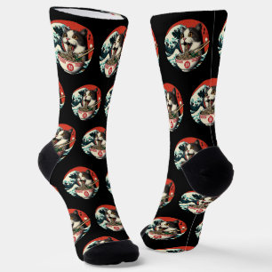 Cat Ramen Japanese Art Vintage Style Socks