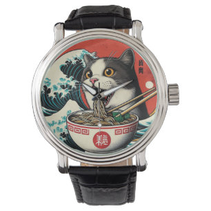 Cat Ramen Japanese Art Vintage Style Watch