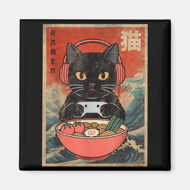 Cat Ramen Japanese Funny Graphic Kawaii Anime  Magnet (Front)