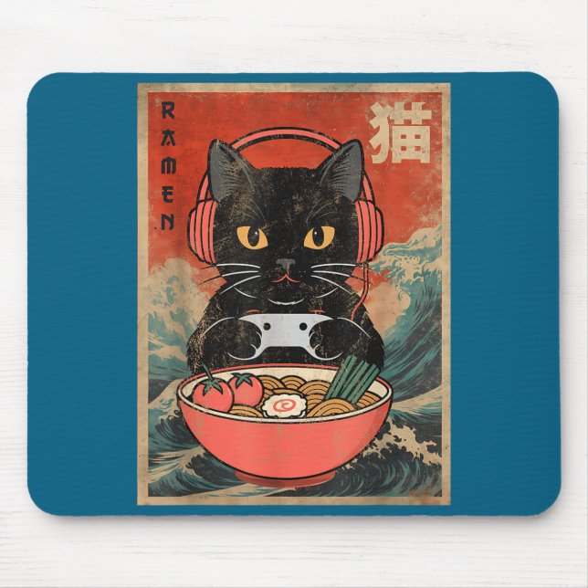 Cat Ramen Japanese Funny Graphic Kawaii Anime  Mouse Pad (Front)