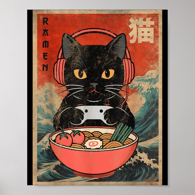 Cat Ramen Japanese Funny Graphic Kawaii Anime  Poster (Front)