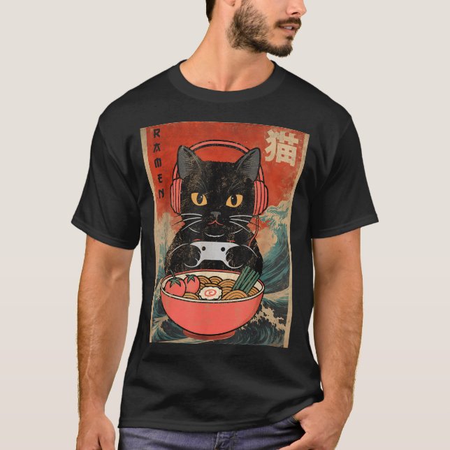 Cat Ramen Japanese Funny Graphic Kawaii Anime  T-Shirt (Front)