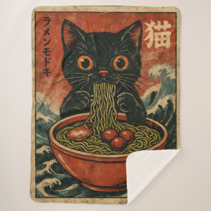Cat Ramen Japanese Funny Graphic Kawaii Cat Anime Sherpa Blanket