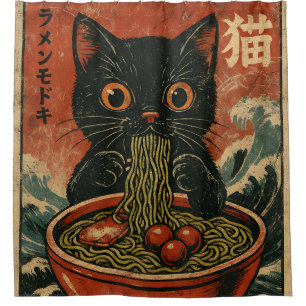 Cat Ramen Japanese Funny Graphic Kawaii Cat Anime Shower Curtain