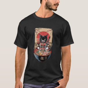 Cat Ramen Japanese Funny Graphic Kawaii Samurai Ca T-Shirt