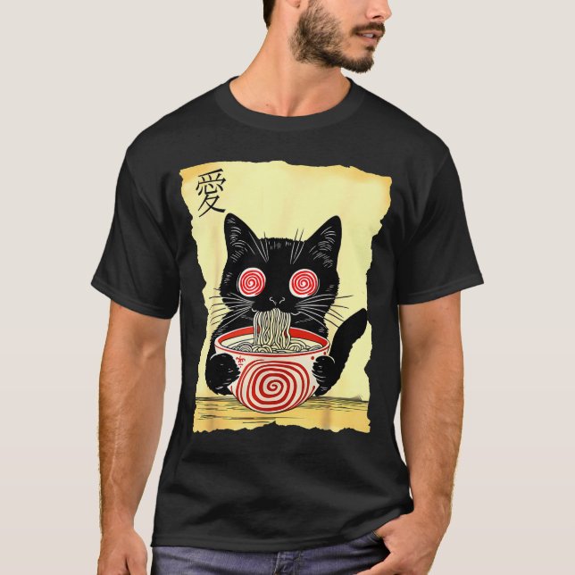 Cat Ramen Japanese Funny Graphic Tees Kawaii Anime (Front)