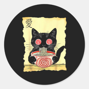Cat Ramen Japanese Funny Graphic Tees Kawaii Anime Classic Round Sticker
