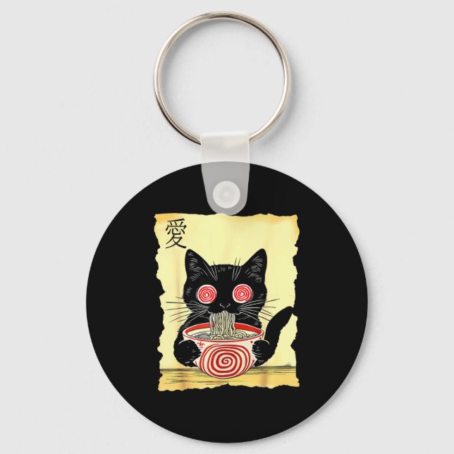 Cat Ramen Japanese Funny Graphic Tees Kawaii Anime Key Ring (Front)