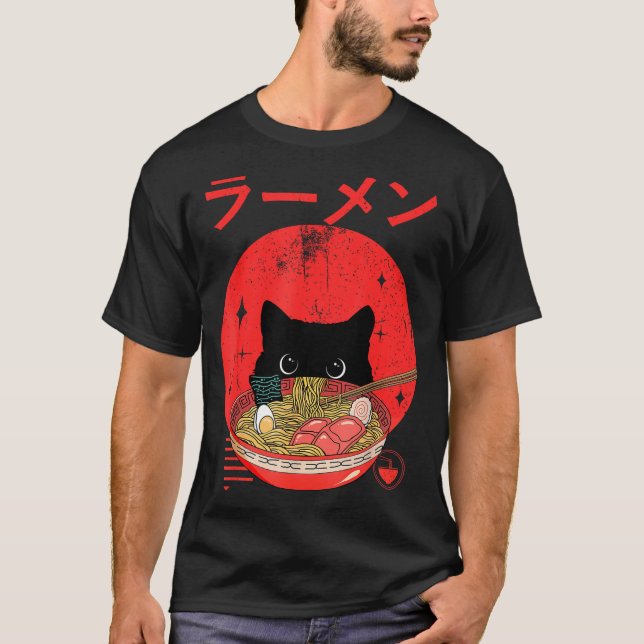 Cat Ramen Japanese Funny Graphic Tees Kawaii Cat A (Front)
