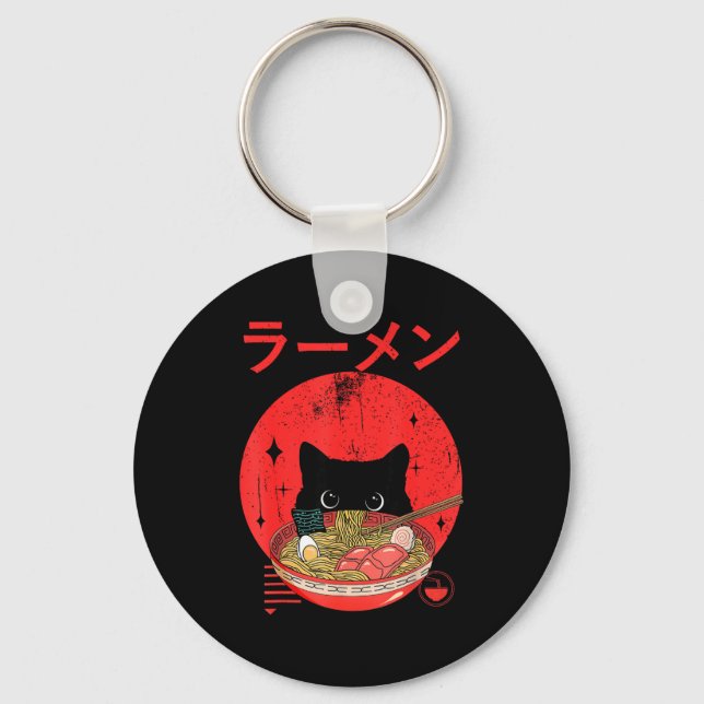 Cat Ramen Japanese Funny Graphic Tees Kawaii Cat A Key Ring (Front)