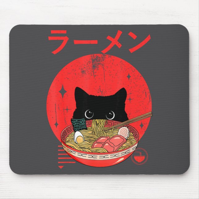Cat Ramen Japanese Funny Graphic Tees Kawaii Cat A Mouse Pad (Front)