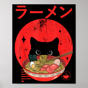Cat Ramen Japanese Funny Graphic Tees Kawaii Cat A Poster