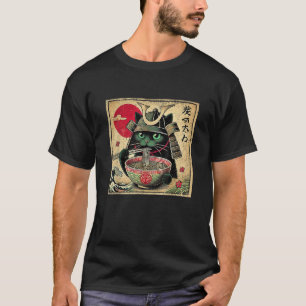 Cat Ramen Japanese Funny Samurai Kawaii Cat Anime  T-Shirt