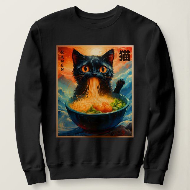 Cat Ramen Japanese Kawaii Cat Anime Cat Ramen Sweatshirt (Design Front)