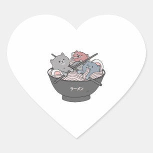 Cat Ramen Kawaii Heart Sticker