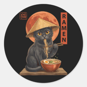 Cat Ramen Kitten Japanese Art Funny Anime Graphic Classic Round Sticker