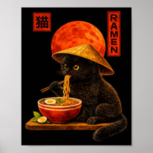 Cat Ramen Kitten Japanese Art Funny Anime Graphic Poster