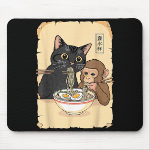 Cat Ramen Monkey Shirt Funny Cat Monkey Eating Ram Mouse Pad