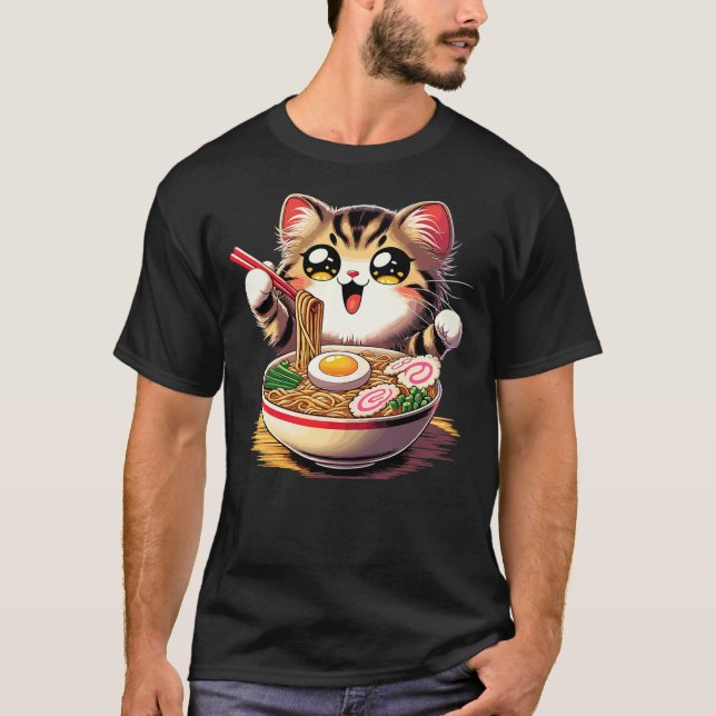Cat Ramen Noodles Anime Kawaii Japanese Cat (2) T-Shirt (Front)