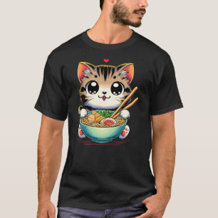 Cat Ramen Noodles Anime Kawaii Japanese Cat T-Shirt