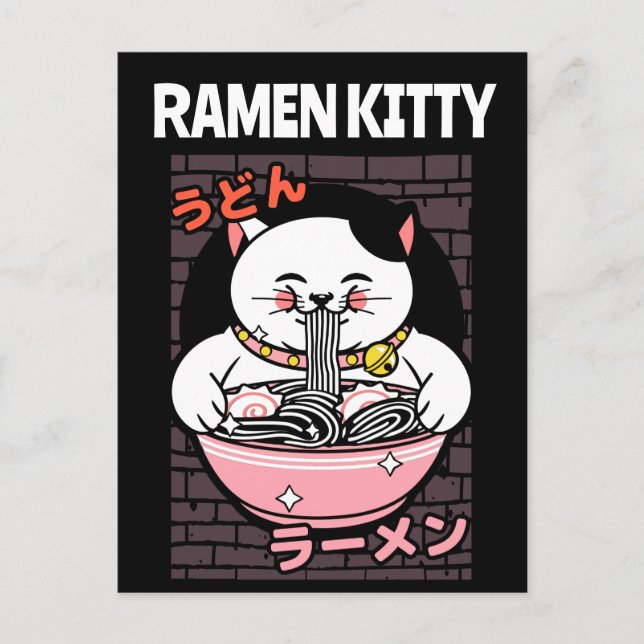 CAT RAMEN NOODLES SOUP CAT POSTCARD (Front)