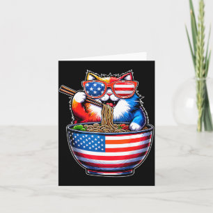 Cat Ramen Sungl USA Flag Patriotic 4th of July Card