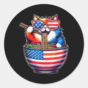 Cat Ramen Sungl USA Flag Patriotic 4th of July Classic Round Sticker